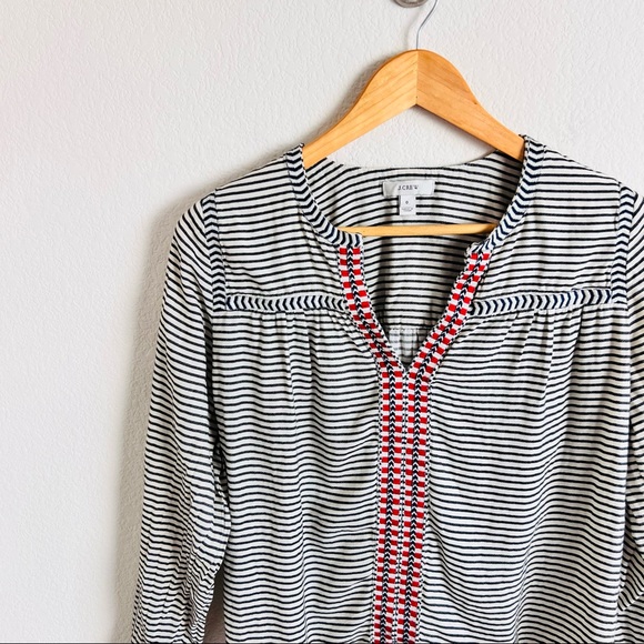 J. Crew Embroidered Embellished Cream Striped Long Sleeve Blouse - Picture 4 of 14